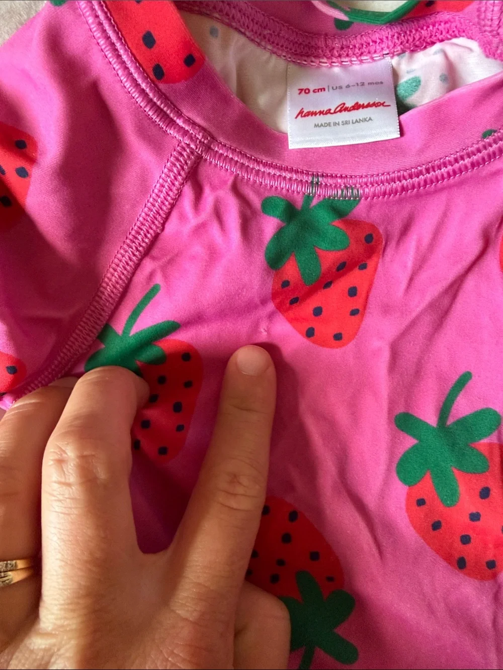 Hanna Andersson Pink Strawberry Print Kids Swim Rashguard